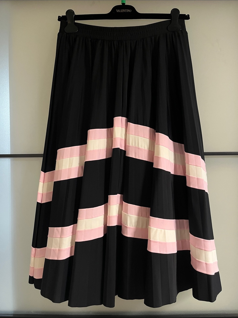 🆕 Valentino Black Circle Skirt with Pink and Cream Stripes